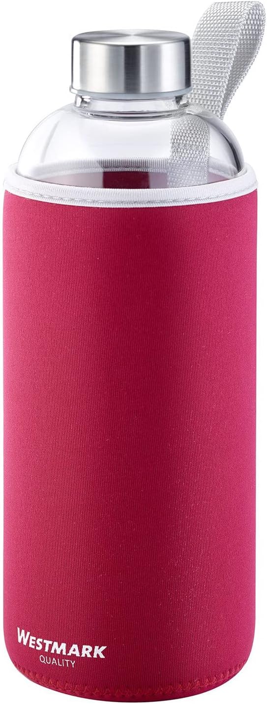 Westmark Drinking Bottle, Made of Glass With Print, Incl. Protective Cover, 550 ml, Glass, Silicone, Rubber, Bisphenol A-Free