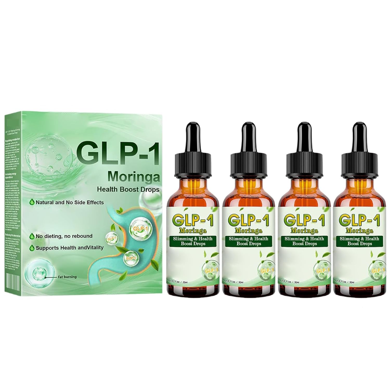 Lercea GLP-1 Moringa Health Boost Drops, HHVB GLP-1 Health Boost Drops, Organic Moringa GLP-1 (4 Pieces)
