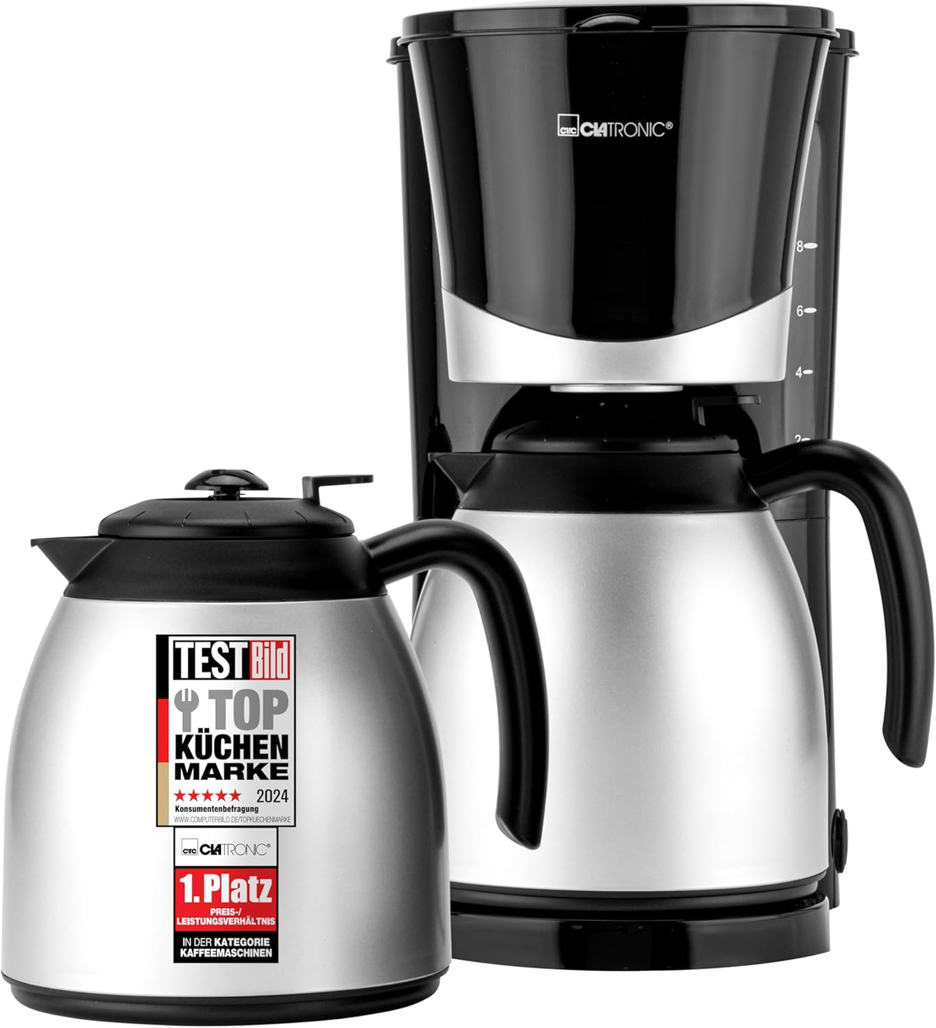 Clatronic® KA 3328 Coffee Machine with Thermal Jug | Includes 2 Thermal Jugs 1 Liter Each | Coffee Machine for 8-10 Cups Filter Coffee | Drip Stop & Auto Shut-Off | Removable Filter Insert | KA 3328