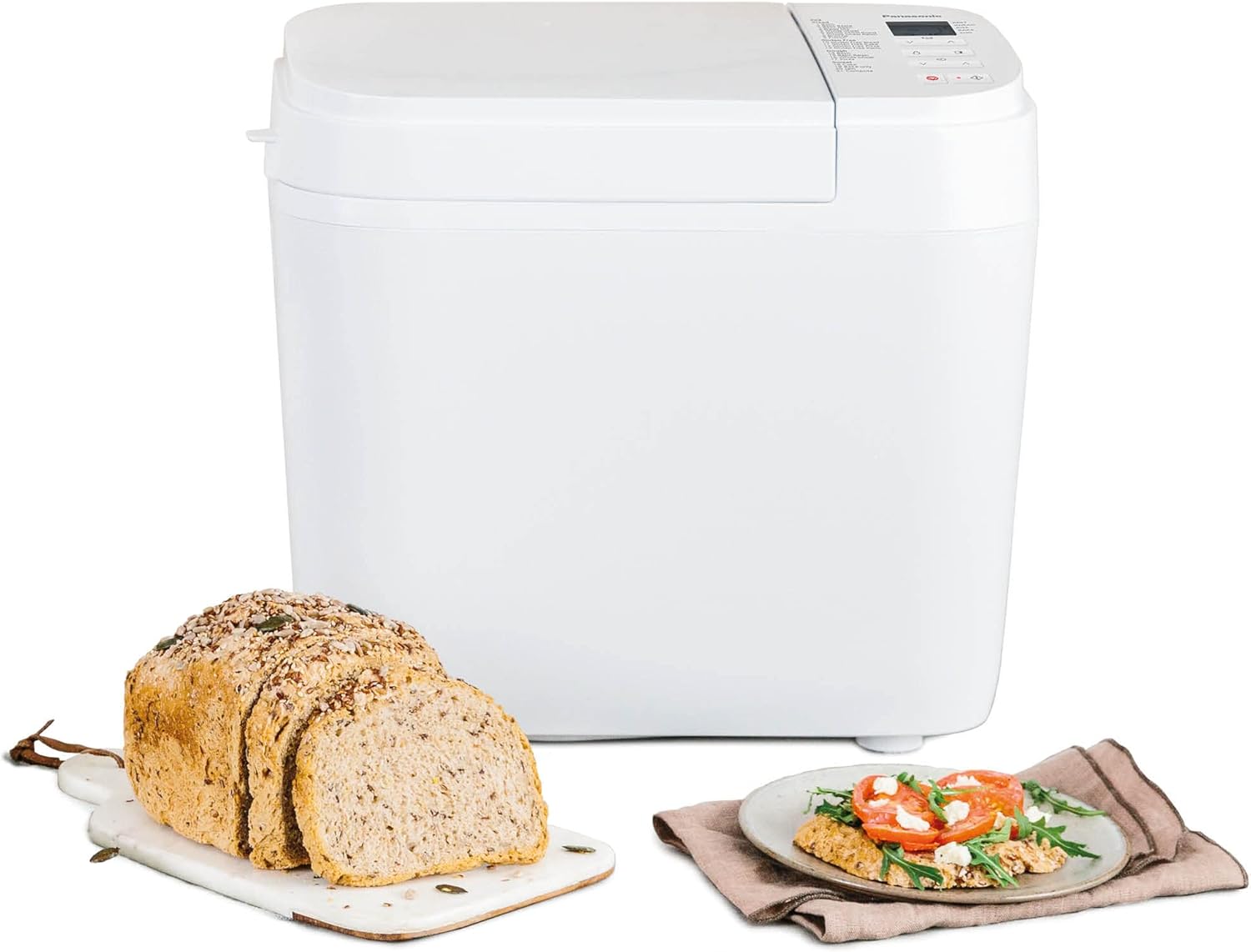 Panasonic SD-B2510W Fully Automatic Bread Maker, 4 Gluten-Free Programs, Horizontal Design, 21 Automatic Programs, 2 Temperature Sensors, 13 Hour Time Delay, LCD Display, White