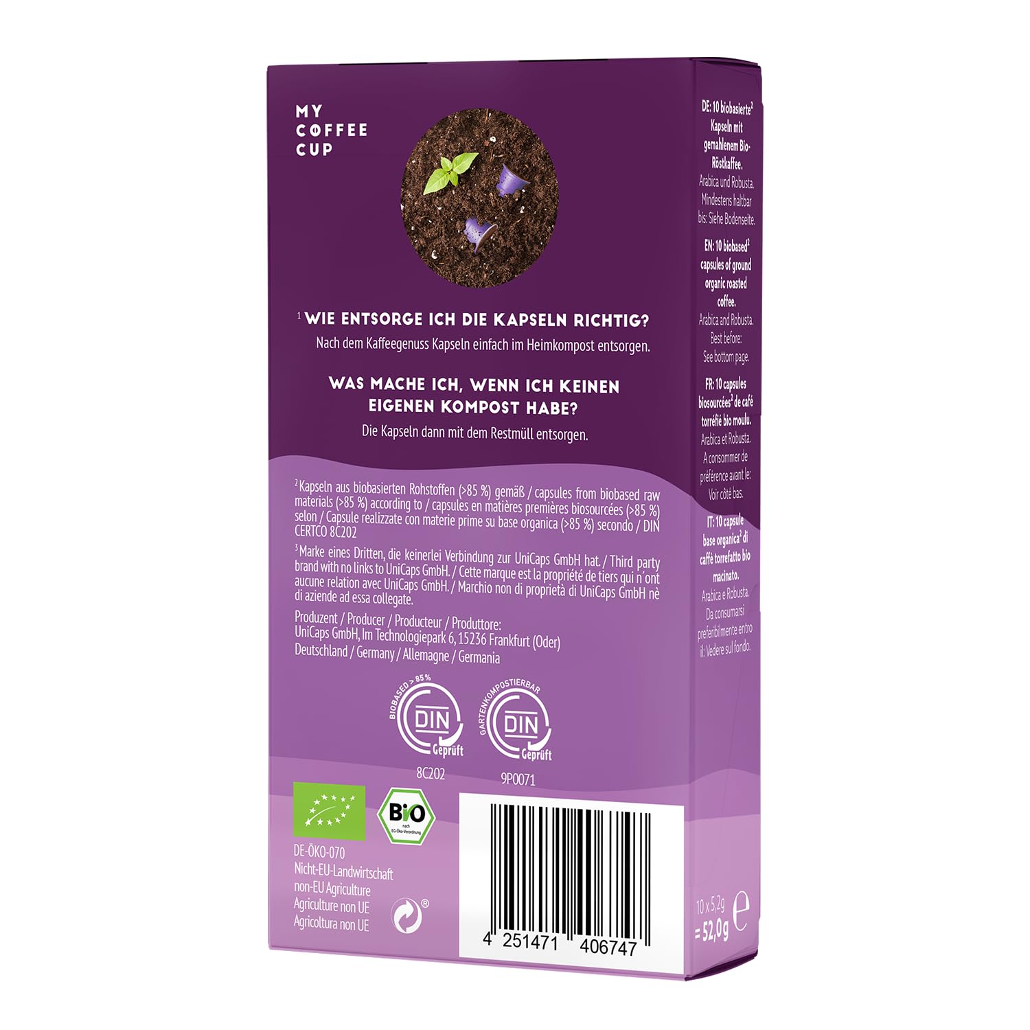 MY-COFFEE CUP My Coffee Cup - LUNGO BELLISSIMO - Organic Coffee I 30 Coffee Capsules for Nespresso®³ Capsule Machines I 100% Home and Garden Compostable - 0% Aluminum