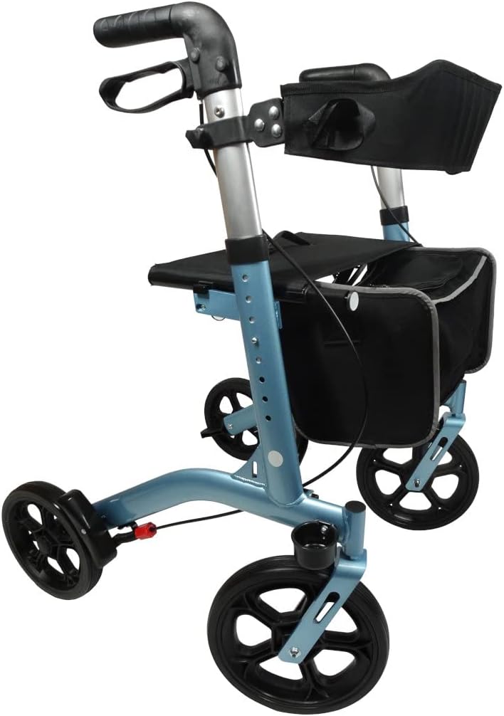 FabaCare Staar Lightweight Rollator Folding Rollator with Large Soft Wheels Safety Reflectors Pacific Blue