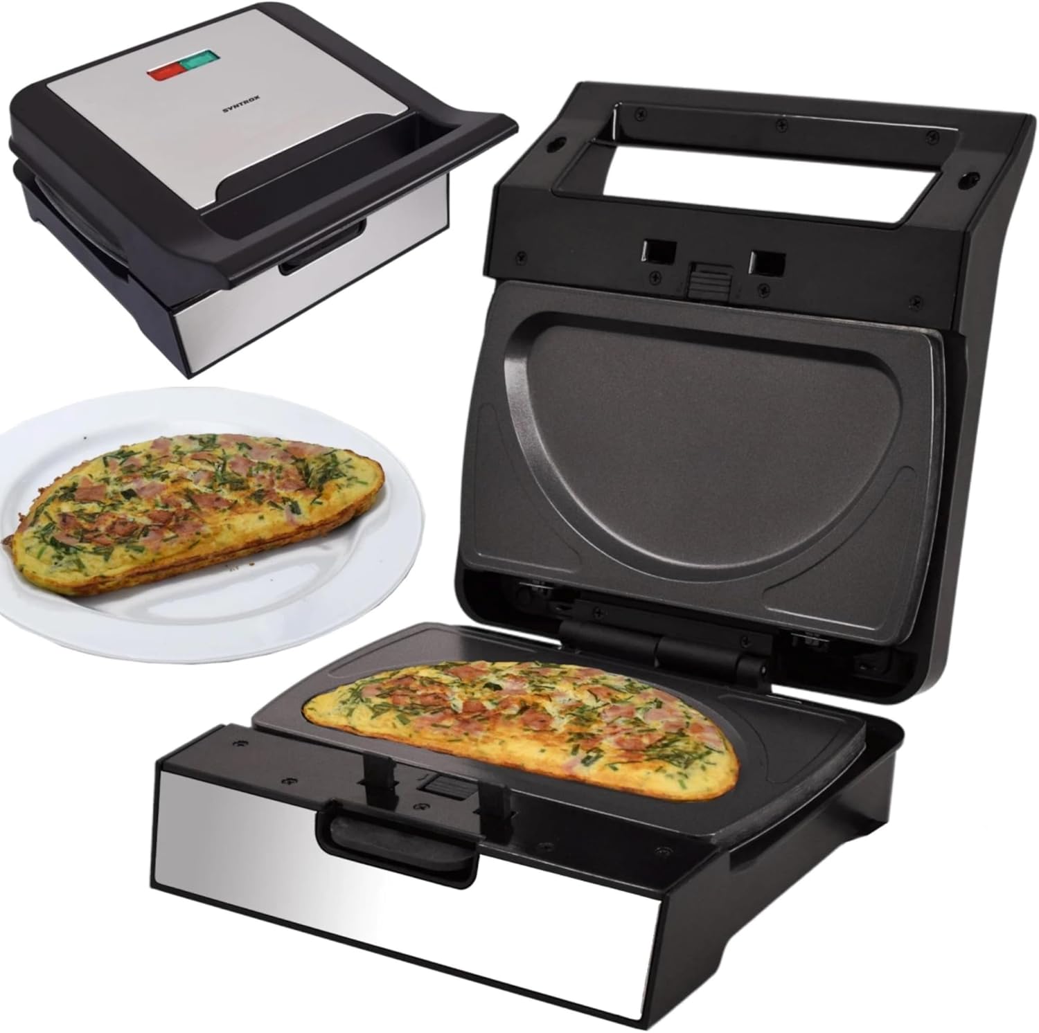 Syntrox Germany Syntrox Omelette Maker with Removable Plates, 1400 Watt, Stainless Steel, Fast Heating, Non-Stick Coating, Various Removable Plates, Multifunctional Device