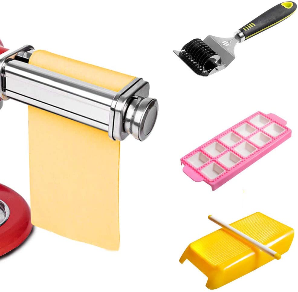Kintar Pasta Roller Attachment for KitchenAid Stand Mixer, Pasta Maker Accessories, Pasta Roller Set Including Kitchenaid Pasta Attachment, Ravioli Maker, Pasta Grid Roller, Spaghetti Macaroni Pasta Set