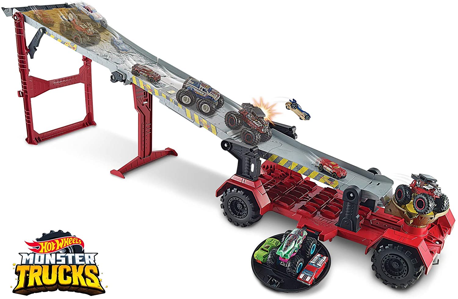 Hot Wheels Gfr15 Monster Trucks, Giant 2-In-1 Crash Racing Trucks And Race 