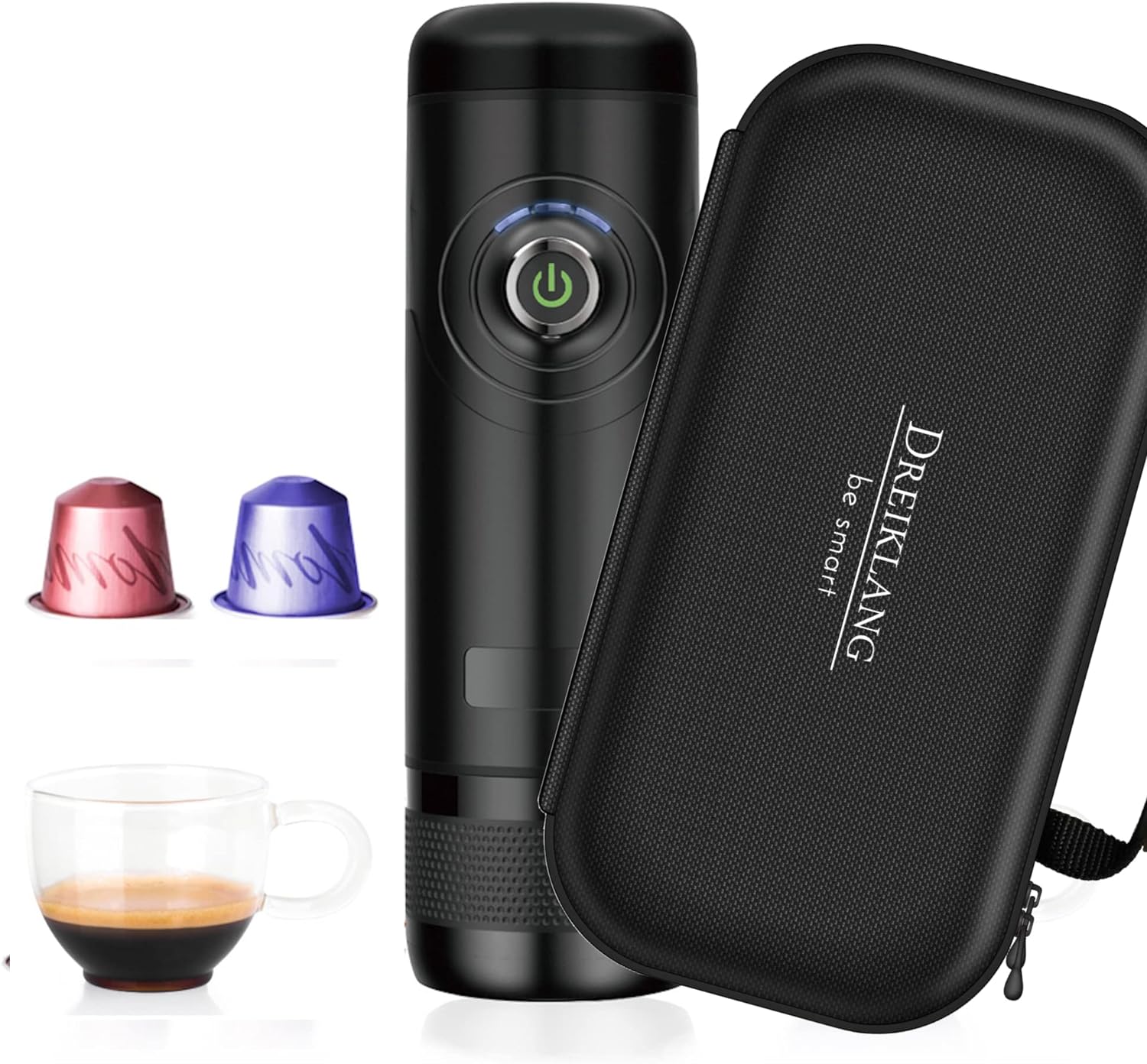 Dreiklang - be smart Dreiklang BESMART PORTABLE Espresso Machine With Carry Bag Battery, Electric 12 V Travel on the Go Car, Camping, Boat, Compatible with Capsule System from Nespresso Starbucks L \ 'Or 18 Bar,