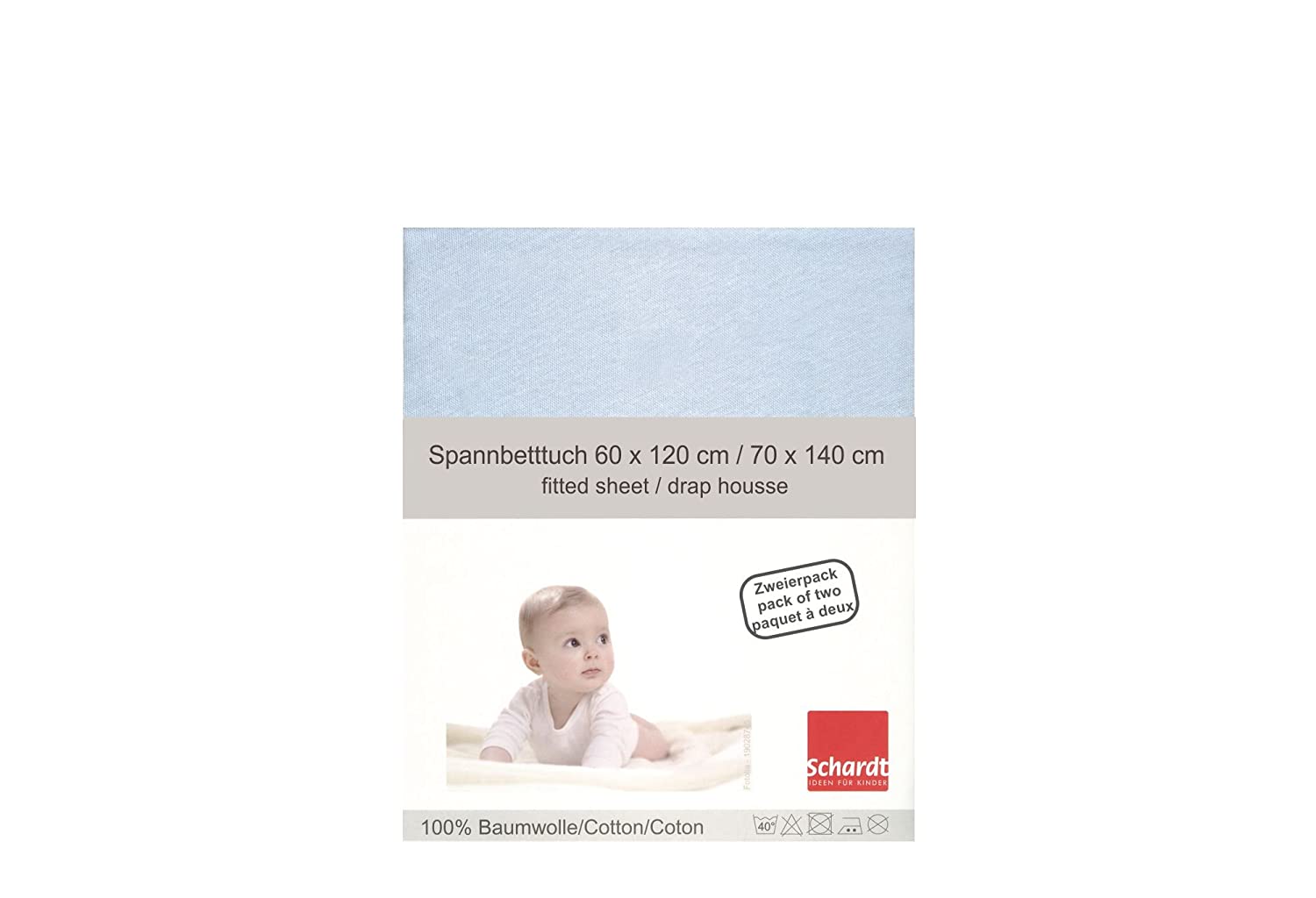 Schardt 13 851 18 Jersey Fitted Bed Sheet, Twin Pack, Blue