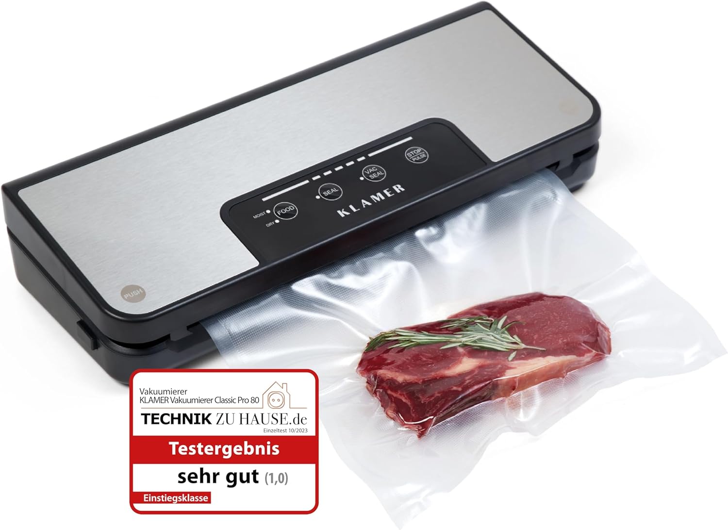 KLAMER Vacuum Sealer Classic Pro 80 (2023) – Vacuum Sealer for Dry or Wet Food and Sous Vide, includes Vacuum Bag and Tube