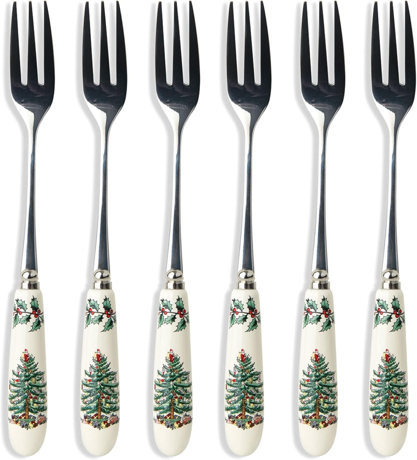 Portmeirion Spode Christmas Tree Pastry Forks, Set of 6 (Multi-Colour)