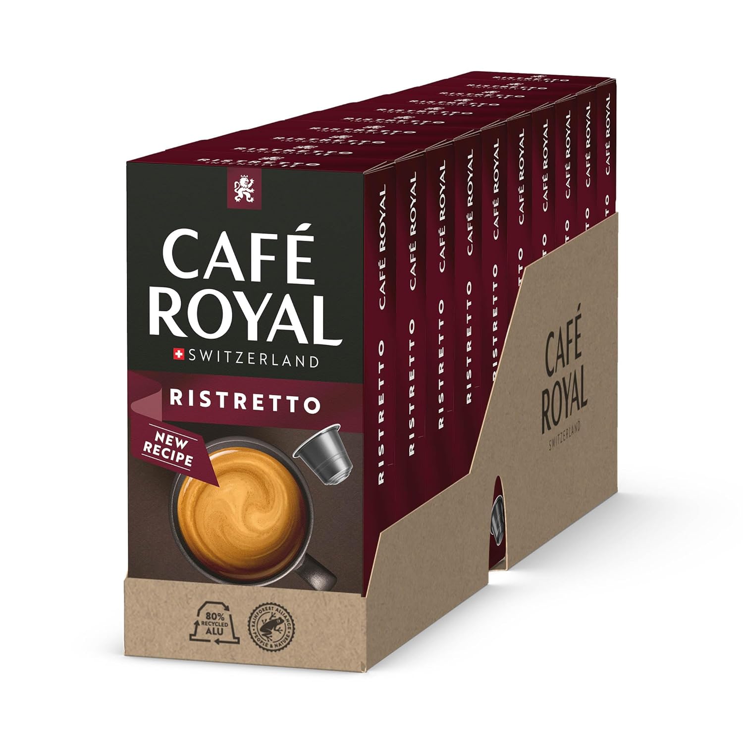 Café Royal, Ristretto, 100 Nespresso (R) Compatible Capsules, 80 Percent Recycled Aluminum, Rainforest Alliance Certified, Intensity 11