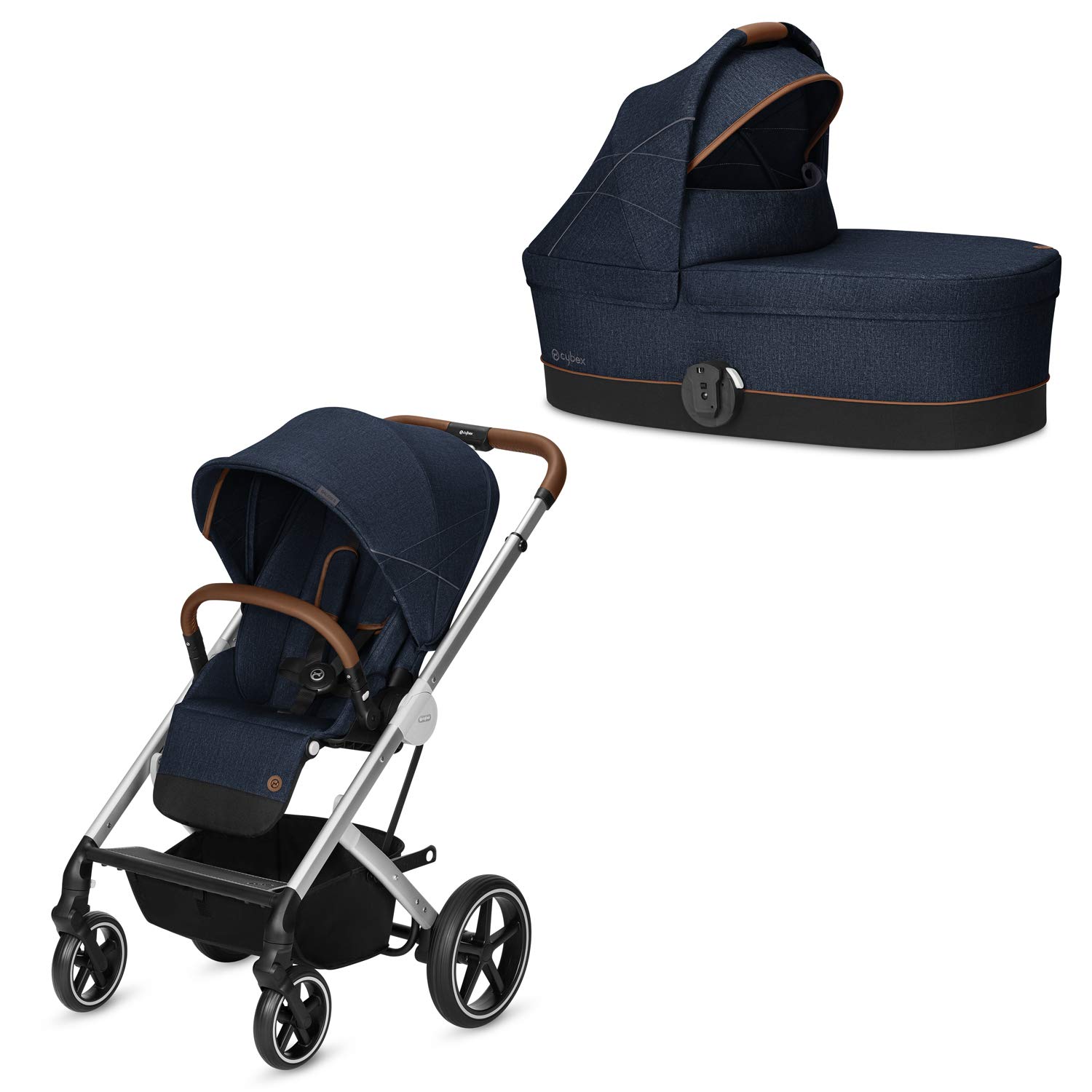 CYBEX Gold Convertible Pram Balios S with Pram Attachment Cot S, from birth up to 17 kg Denim Collection