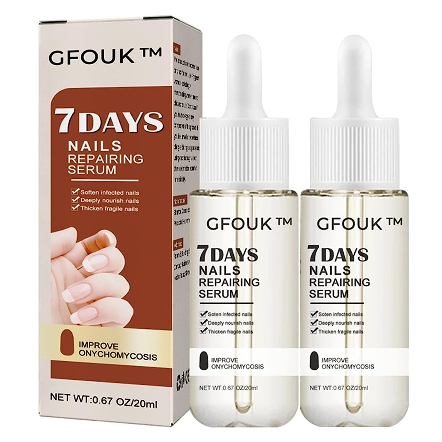 Livegri GFOUK 7 Day Nail Growth and Strengthening Serum, GFOUK 7 Days Nail Growth and Strengtening Serum, Toenail Nail for Repairing Damaged and Discolored Nails - 20 ml (Pack of 2)