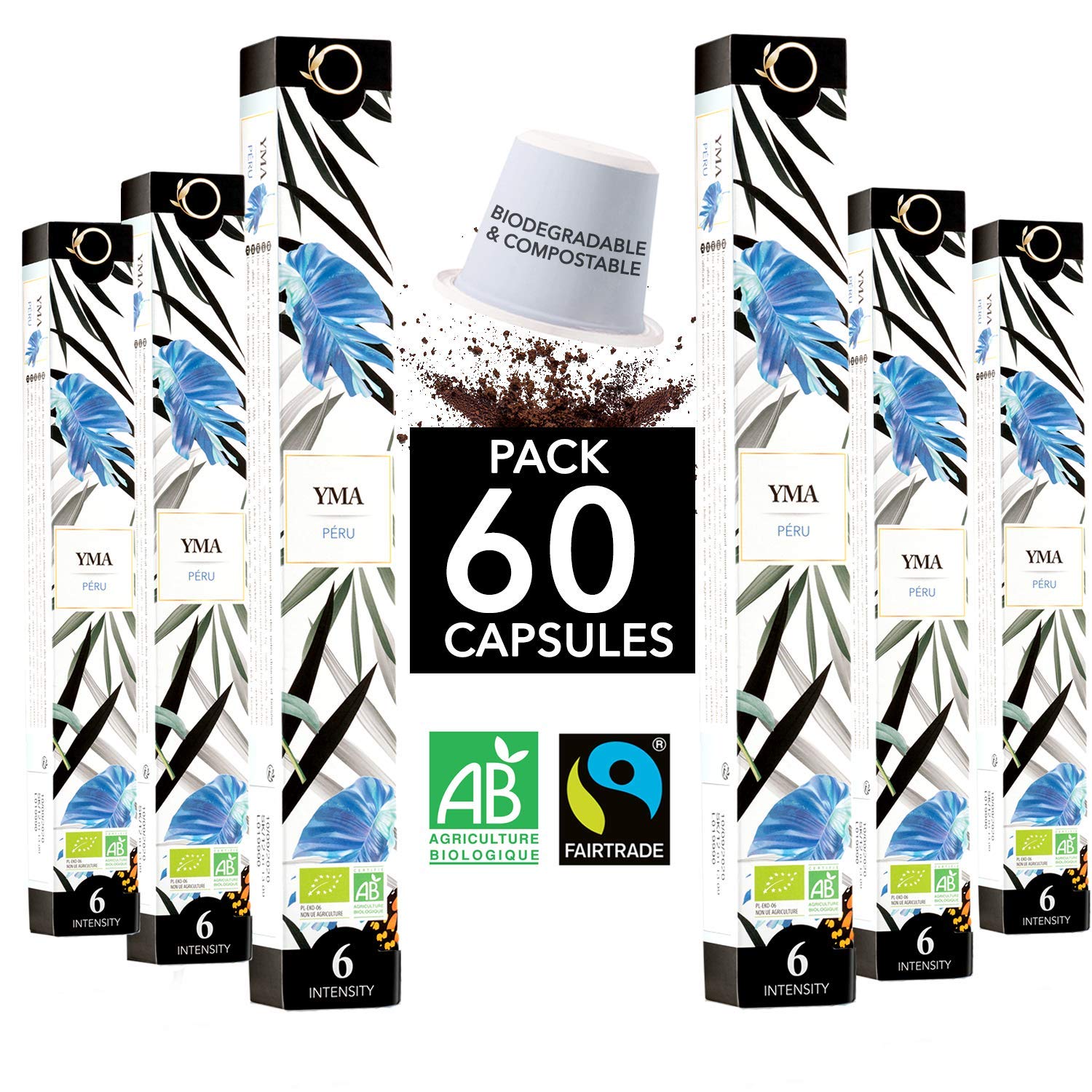 Nespresso Capsules Compatible | Organic Fairtrade Arabica Coffee in Capsules Biodegradable | YMA Pure Coffee Peru, 60 Coffee Capsules | Traditional roasting