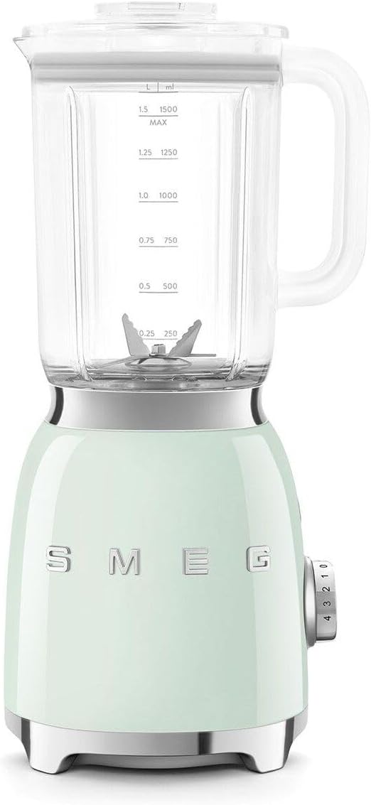 Smeg, Blender BLF03PGEU 1.5 L, 4 Speed ​​Levels, 4 Smoothie Functions, Green Smoothie, Ice Crusher and Self-Cleaning, Motor Block and Integrated Cable Reel, 800 W, Pastel Green