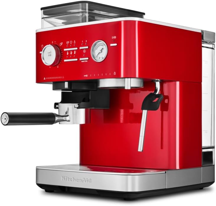 KitchenAid Artisan Semi-Automatic Espresso Machine with Grinder, Love Apple Red, 5KES6551ECA, Coffee Machine