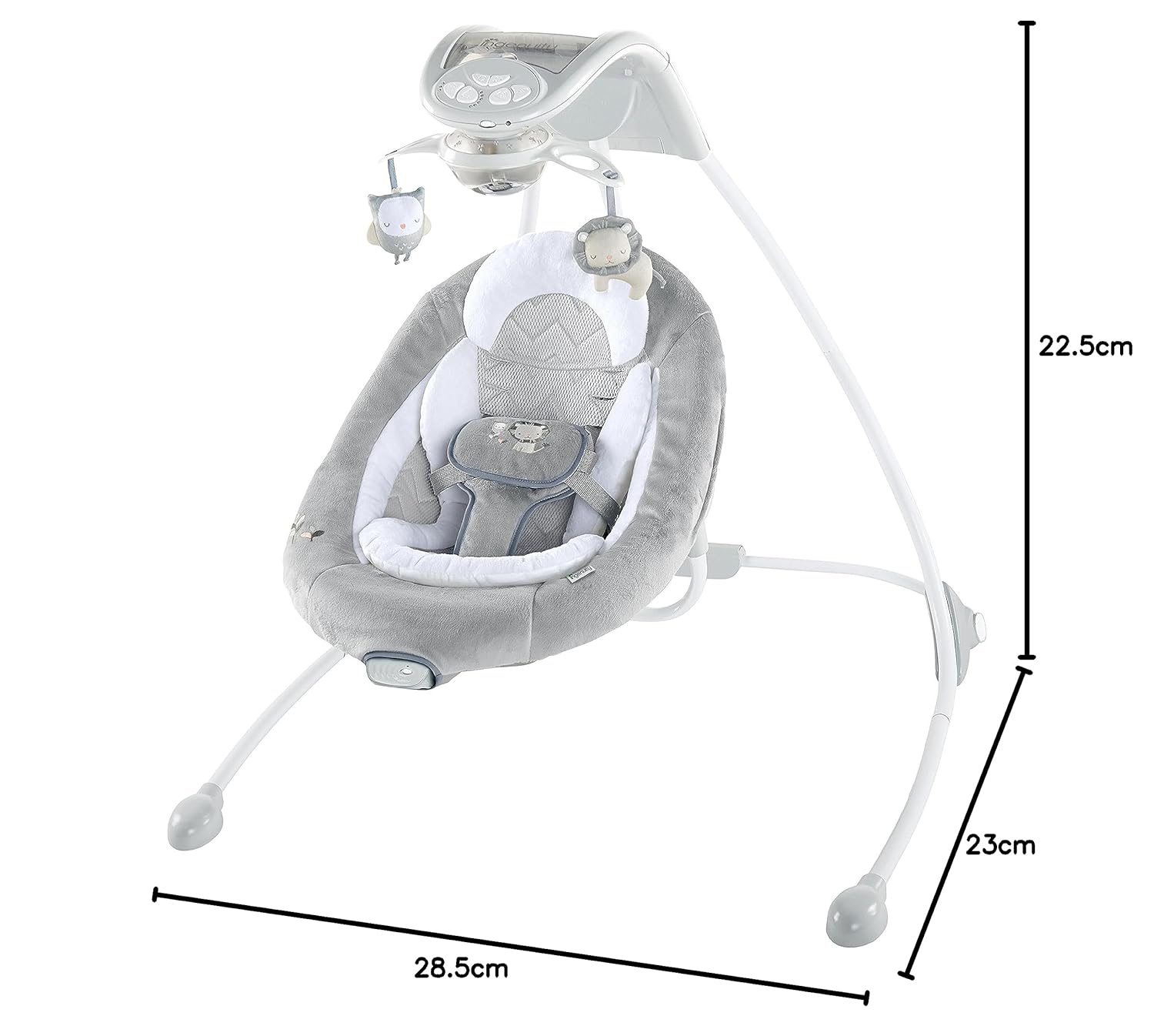 Ingenuity, Braden Owl and Lion Baby Swing with Melodies, Lights, Extra Large 180° Rotating Seat, 3 Swing Directions, Speed Adjustment, 2 Toys, Smartphone Function and More
