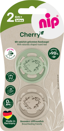 NIP Soother Cherry green/brown, size. 2, from 6 months, 2 pcs