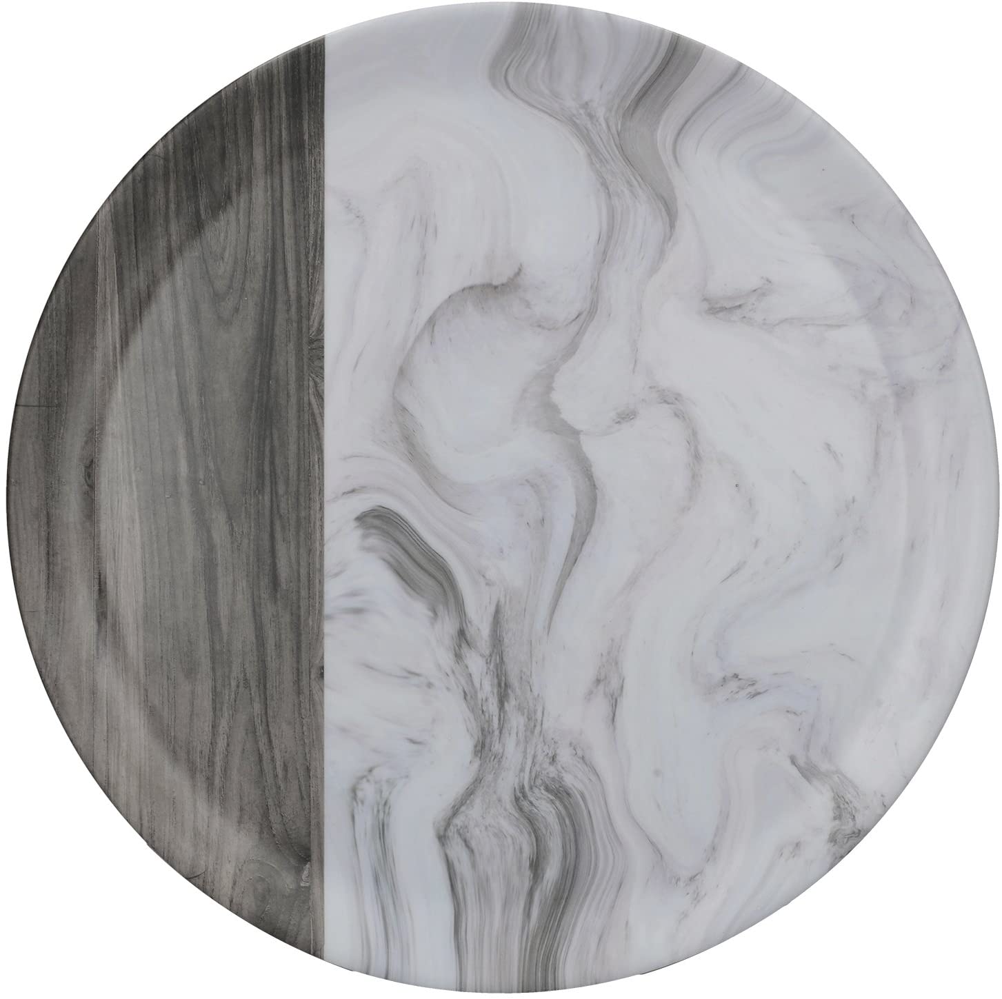 Creative Tops White Marble & Wood Round Melamine Serving Tray with Decorative Print 36cm (14\") - White/Brown