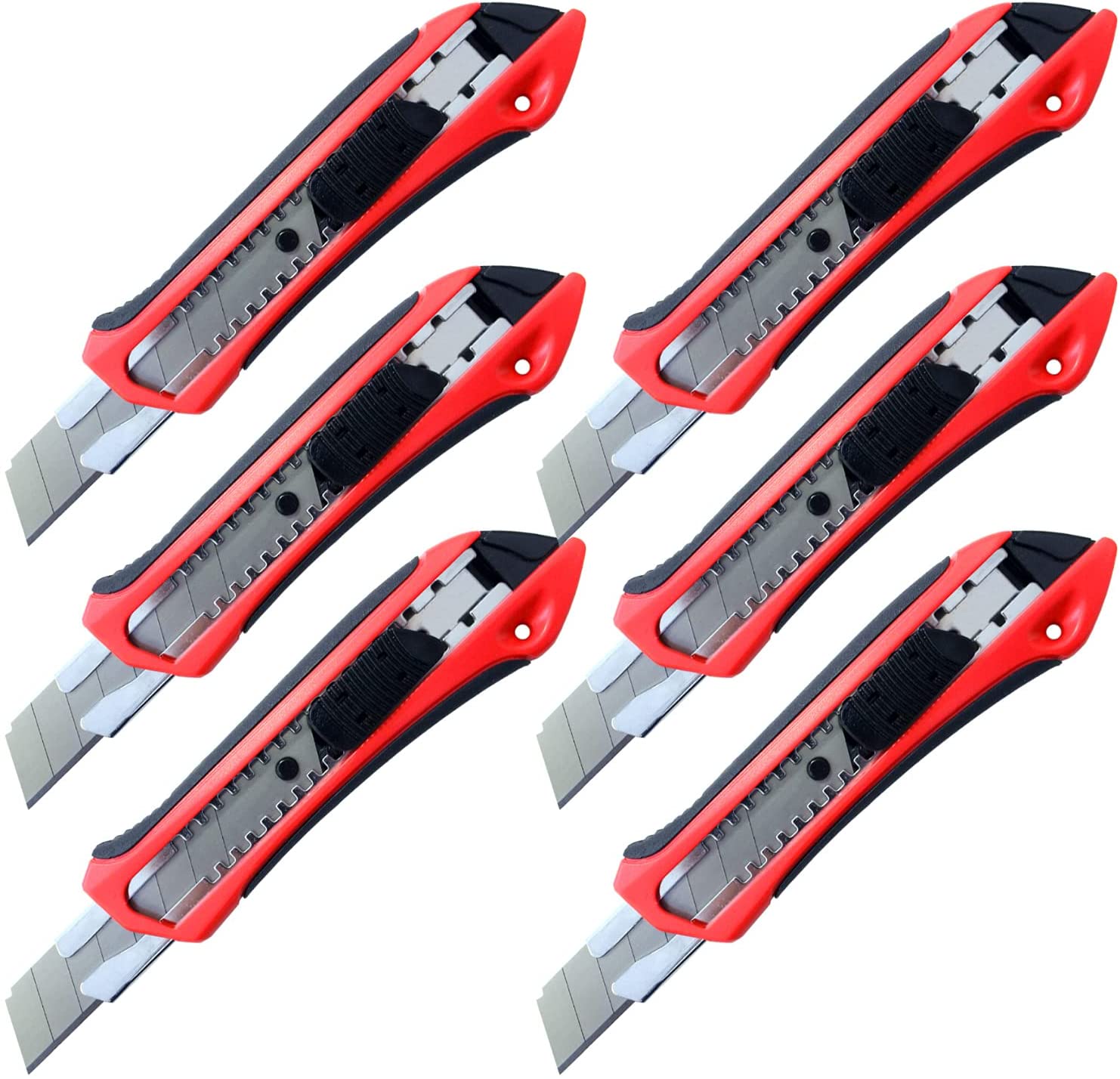 PRITEX Cutter knife, 18 mm, carpet knife, 6 pieces, rubberised handle, snap off blades, professional cutter, 18 mm
