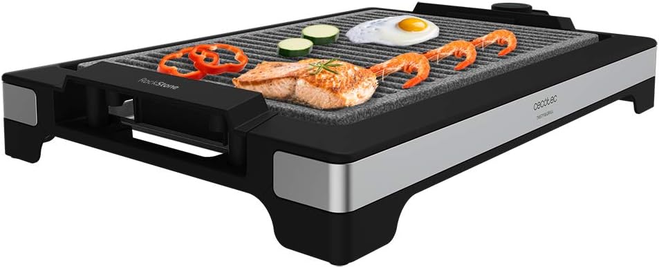 Cecotec Tasty&Grill 2000 InoxStone Electric Grill Plate 2000 W, Design Structure and Stainless Steel Finish Adjustable Temperature Control and Non-Stick Coating Plate with Frying Surface (Inox