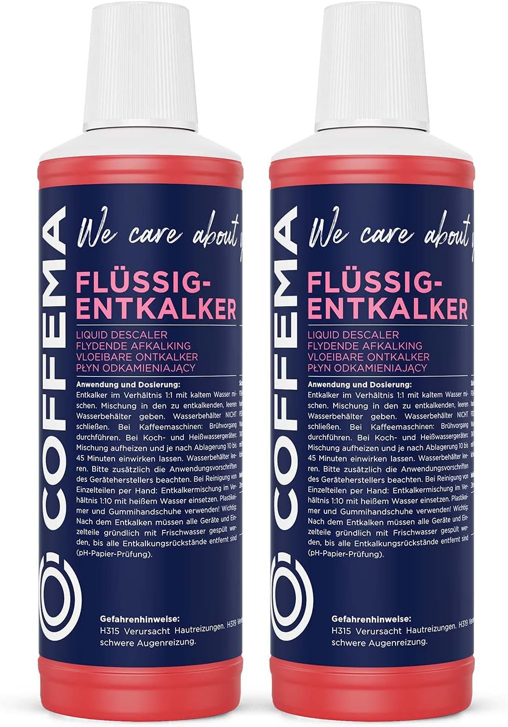 COFFEMA Liquid Descaler for Fully Automatic Coffee Machines - 2 x 1000 ml - with Practical Colour Indicator - for Coffee and Espresso Machines, Pad and Capsule Machines and Hot Water Boilers