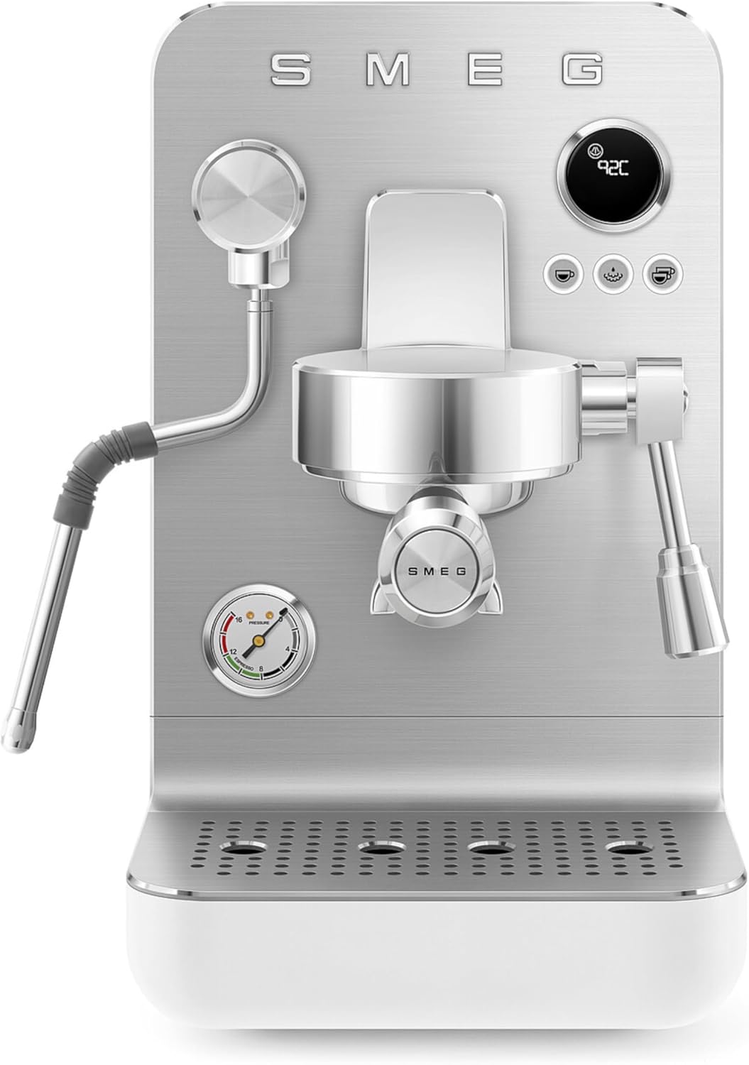 Smeg, MiniPro EMC02WHMEU Manual Espresso Coffee Machine, Triple Thermal Block, Professional Steamer Stick and Filter Holder, 1.7 Litre Tank, Removable Drip Tray, 1700W, Matt White