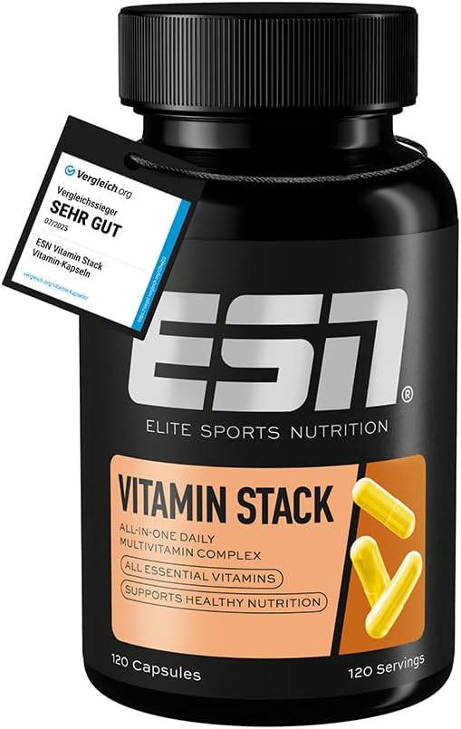 ESN Store ESN Vitamin Stack, Multivitamin, 120 Capsules, Multivitamin Preparation with 13 Valuable Vitamins, No Additives, Laboratory Tested, Vegan, Made in Germany