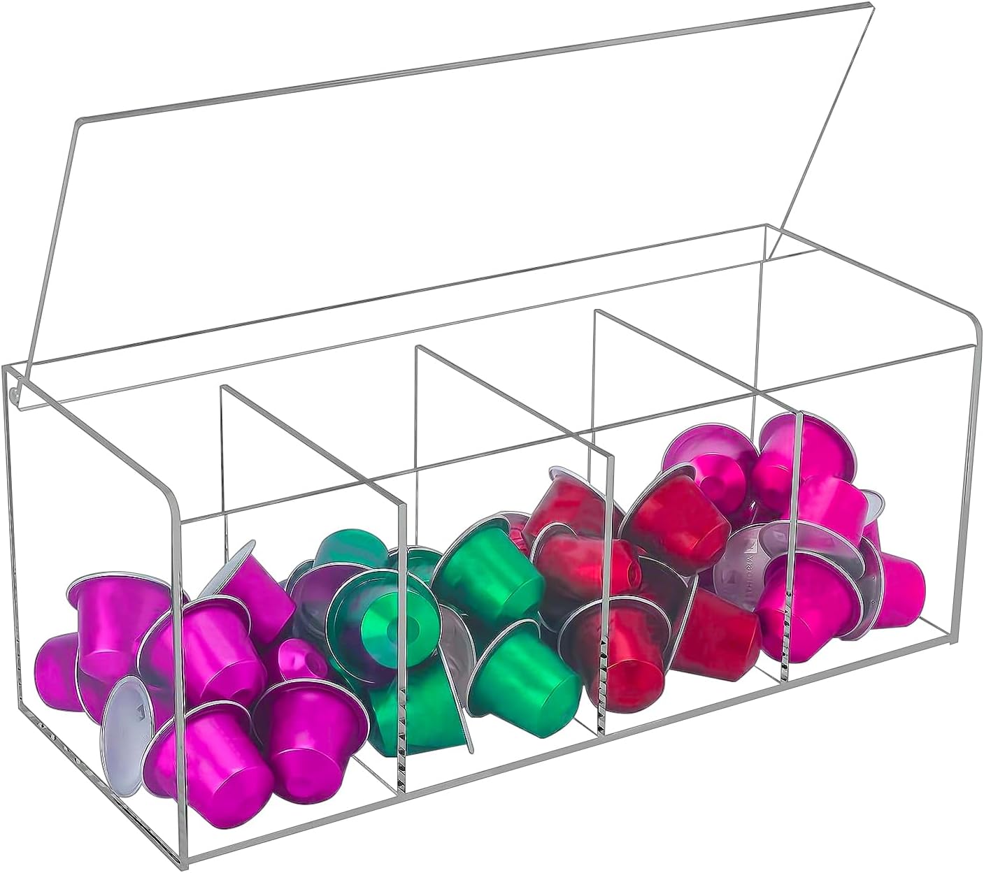 TAIANJI Capsule Storage Made of Acrylic, Coffee Capsule Organizer, Large Capacity, Coffee Capsule Basket with 4 Partitions, 30 x 12 x 12 cm