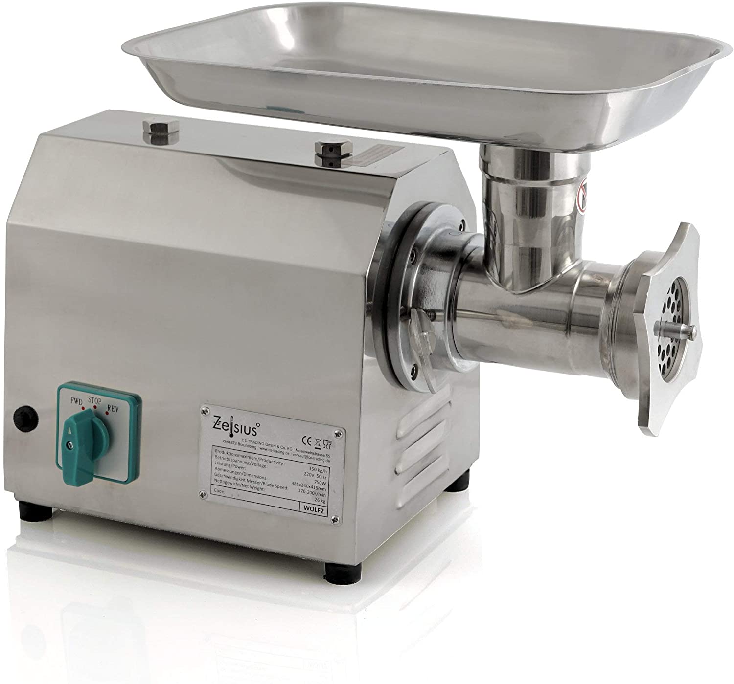 Zelsius Professional electric mincer, stainless steel mincing machine, saus