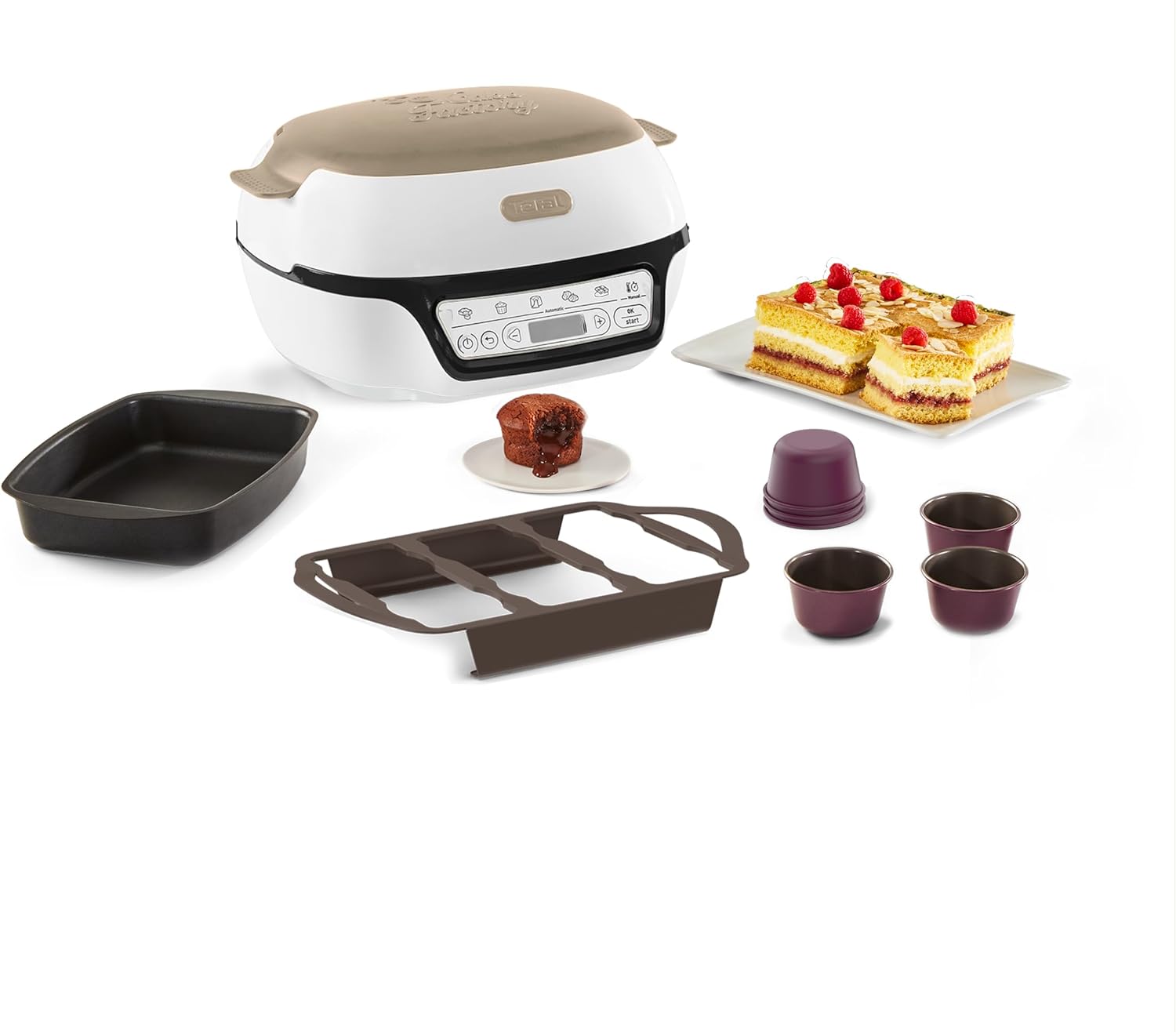 Tefal Intelligent Cake Maker, 5 Automatic Programs, Ideal Temperature and Time Setting, Non-Stick Aluminum Mould, 6 Creabake Muffin Molds, Cake Factory KD804910