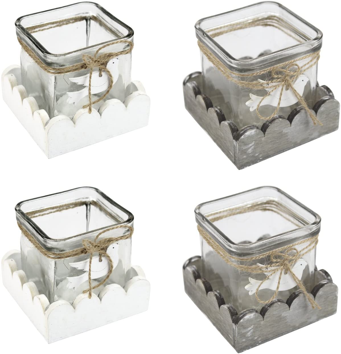 Decoline Decorative Tea Light Holder with Bird, Set of 4