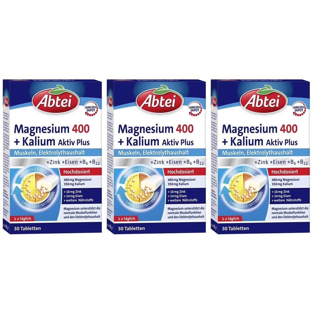 Abtei Magnesium 400 + Potassium Active Plus, 90 capsules