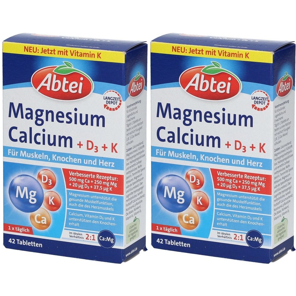 Abtei Abbey Magnesium Calcium + D3 + K, 84 capsules