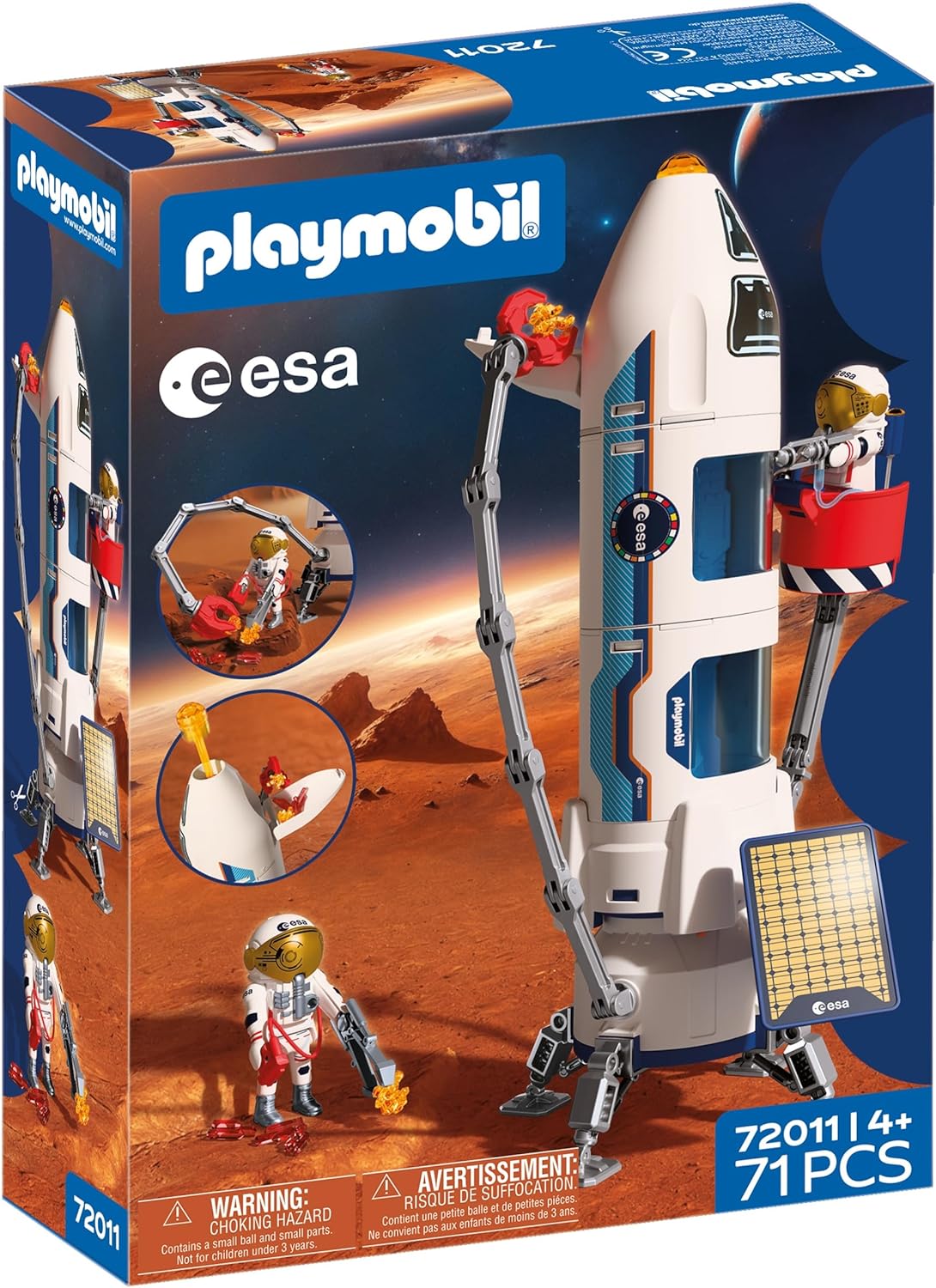 PLAYMOBIL Space ESA Mars Research Rocket, Modular Rocket with Launch Ramp and 2 Astronauts, High-Quality Space Toy Set, for Children from 4 Years, 72011