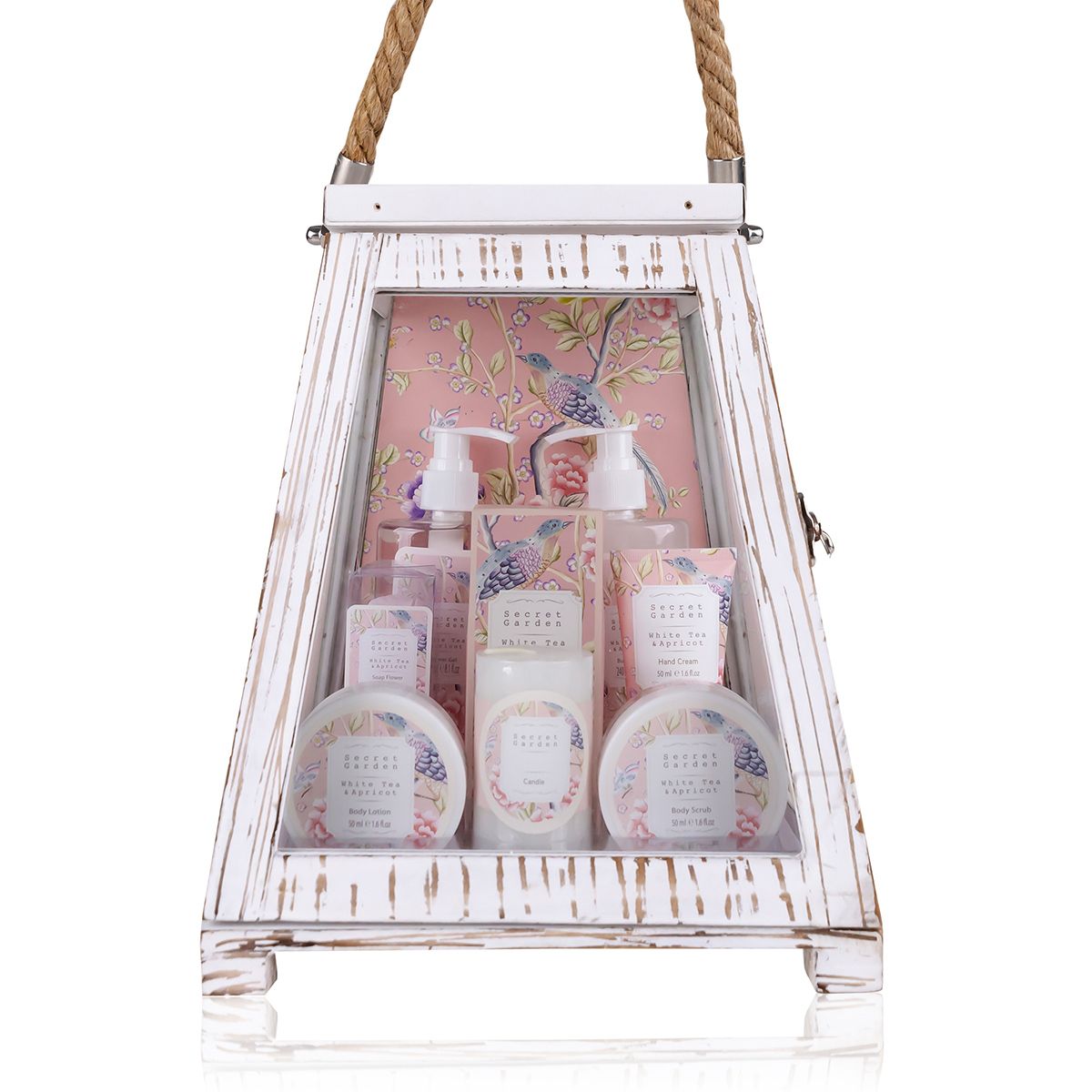 Accentra Secret Garden gift set for women in a large wooden lantern