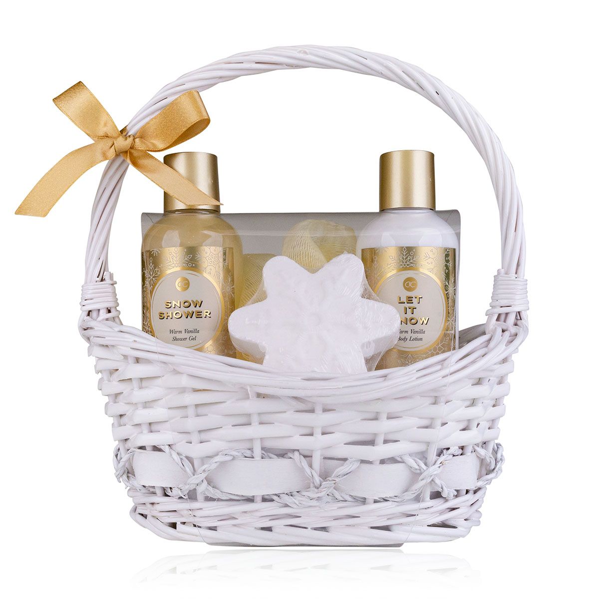 Accentra Winter Magic gift set in a basket with shower gel, body lotion and bath accessories