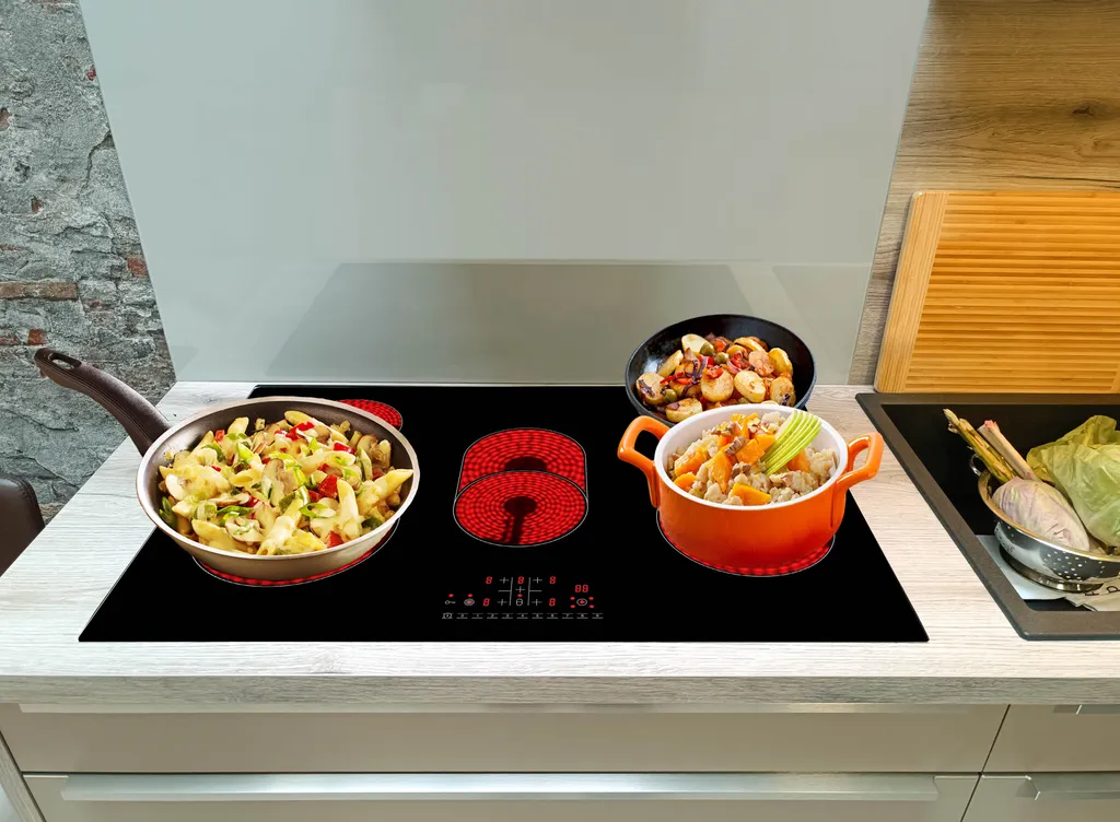 Acopino glass ceramic hob, self-sufficient, 77cm built-in hob KM5 with sensor touch control, roasting zone and triple ring zone