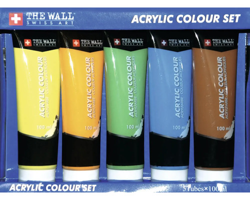 Acrylic paint set 5-piece blue, orange, green, yellow, brown 100 ml