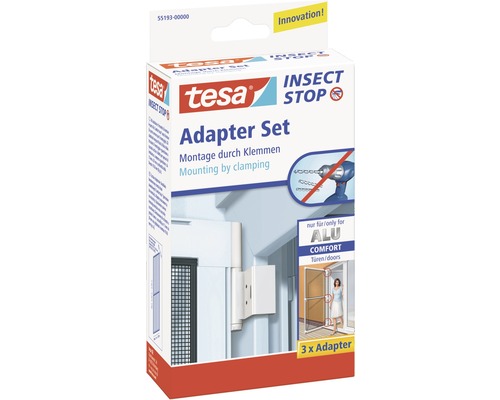 Adapter set for clamp mounting tesa Insect Stop Comfort aluminum white, pack of 3