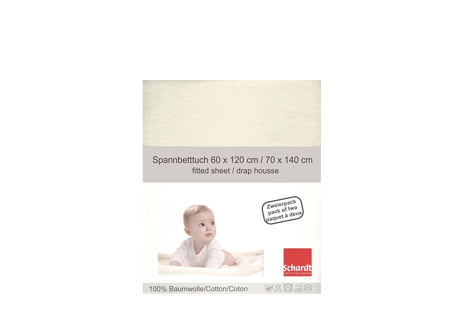 Schardt 13 851 44 Jersey Fitted Bed Sheet, Twin Pack, Beige