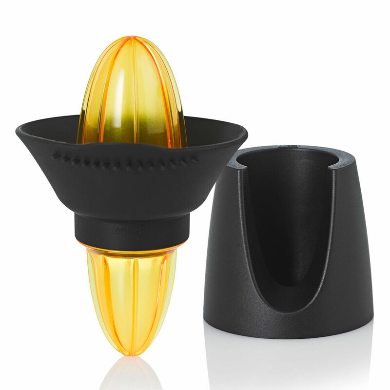 AdHoc Citrolime Citrus Press, with Storage Stand, Citrus Fruit Press, 15 cm / 16.2 cm, Acrylic / Silicone / Plastic, Transparent Yellow, ZP12