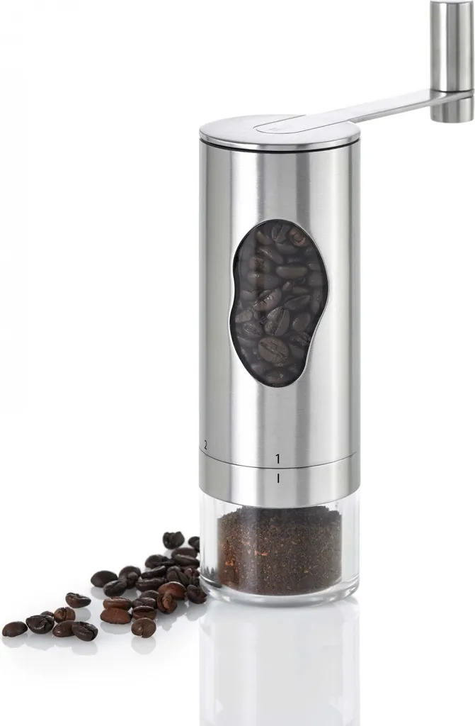 AdHoc MC01 Coffee Grinder with Crank and Ceramic Grinding Mechanism Mrs. Bean, Stainless Steel | Acrylic