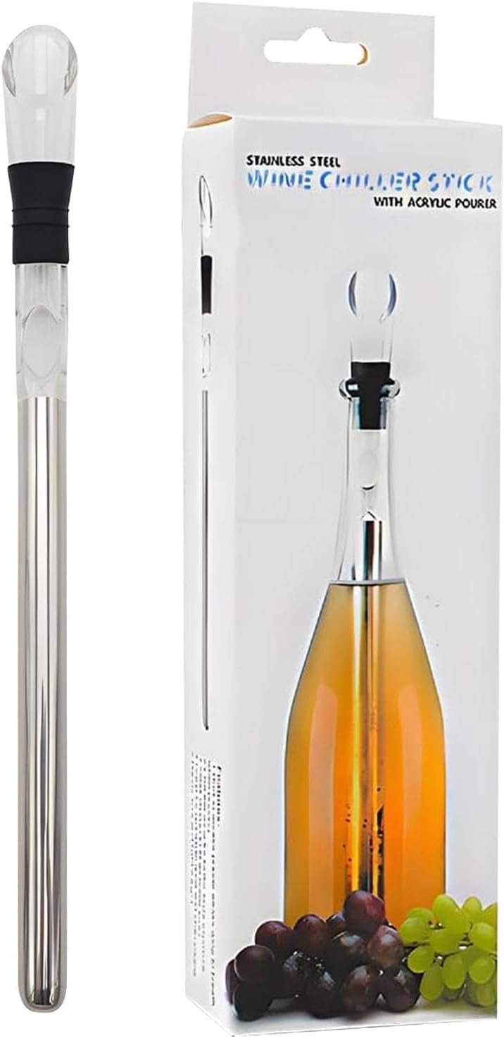 Janurium Wine Bottle Cooler - Stainless Steel Wine Cooler Stick, Ice-Free Wine Cooler Stick, Stainless Steel Wine Cooler with Wine Stopper and Wine Pourer, High Speed ​​Wine Cooler Rod for Wine Loving