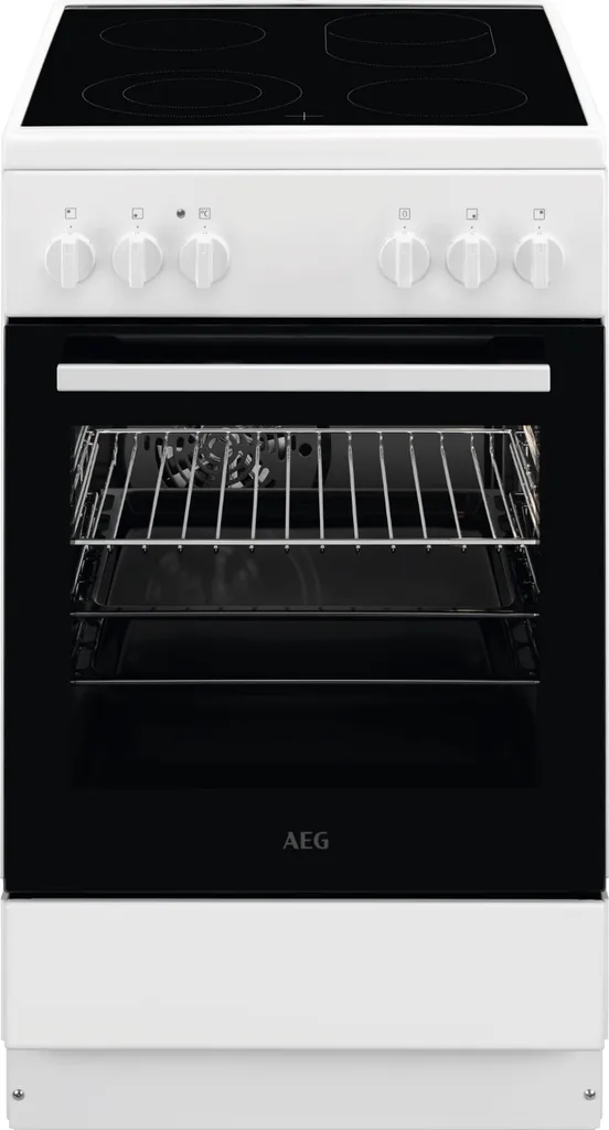 AEG CCB54091BW freestanding cooker with glass ceramic hob, 50 cm wide, 57 L, 8 heating modes