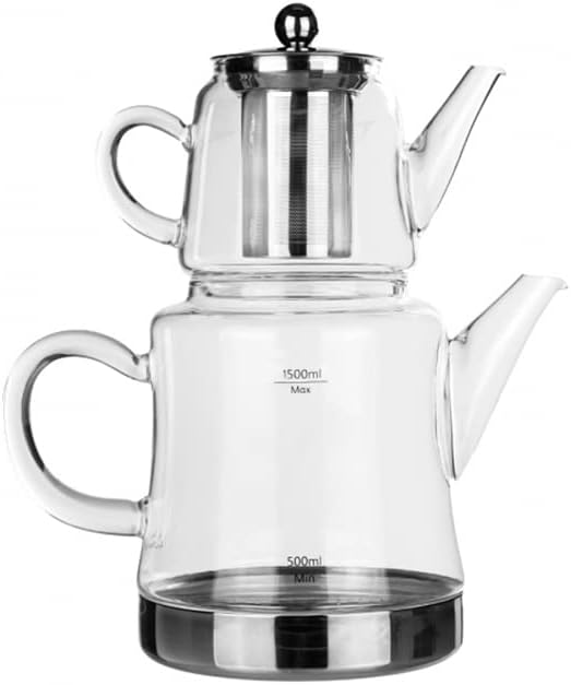 Karaca Dora Glass Teapot, 450 ml Jug, 180 ml Kettle, Suitable for Gas and Electric Cooking Systems, Tea Maker, Caydanlik and Teapot Set, Teapot (without Induction), Glass