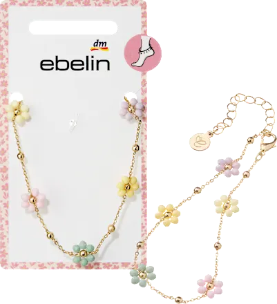 ebelin Anklet with flowers, gold look, 1 pc.