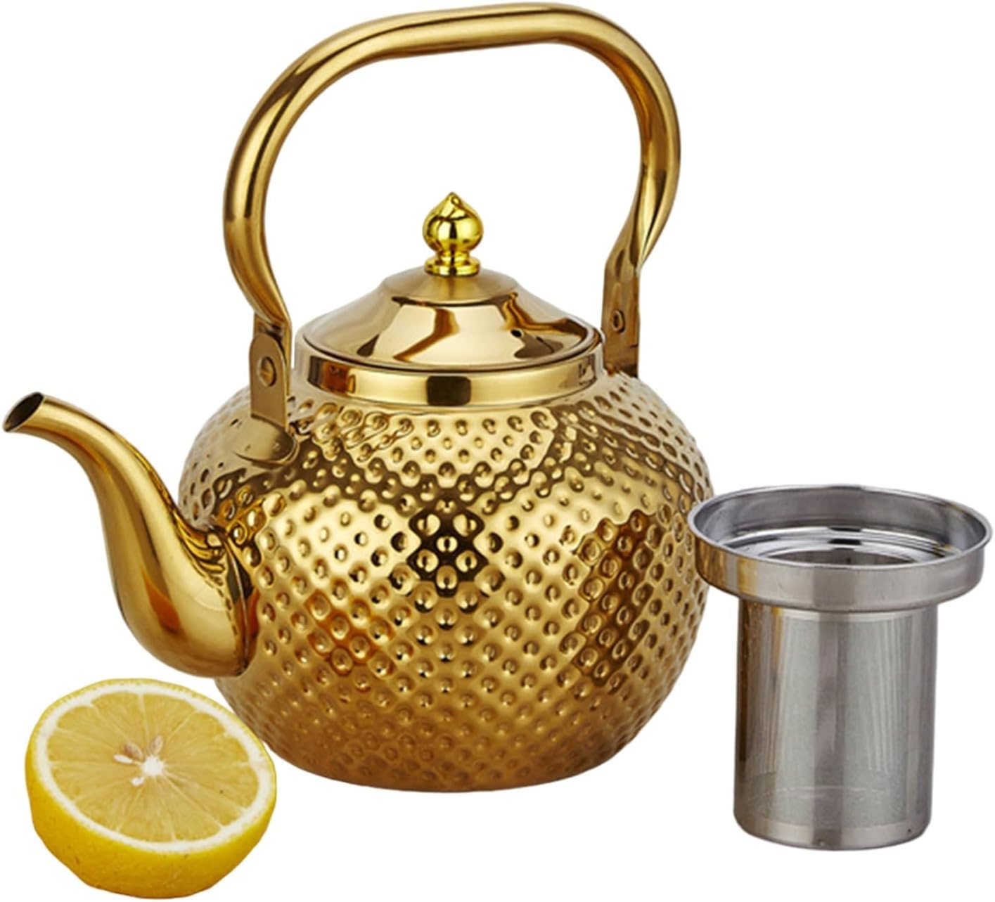 Hammered Gold Stainless Steel Teapot, 1.2/1.5/2 L Stainless Steel Kettle, Loose Leaf Tea Maker, Kettle, Pouring Kettle Teapot for Home, Restaurant and Hotel (Colour: Gold, Size: 1.5 L