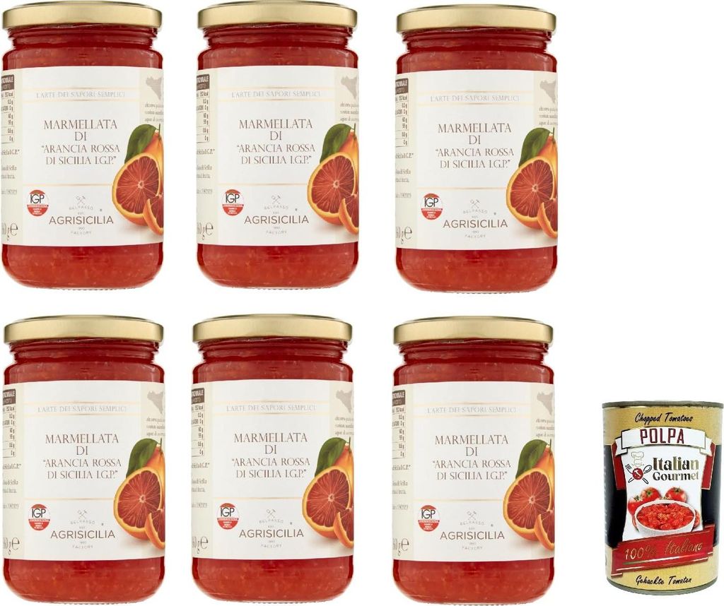 Italian Gourmet E.R. Agrisicilia Marmellata of "Arancia Rossa di Sicilia I.G.P.", Rote Orangenmarmelade von Sizilien I.G.P. , jam jam, 6x 360g + Italian Gourmet pulp 400g