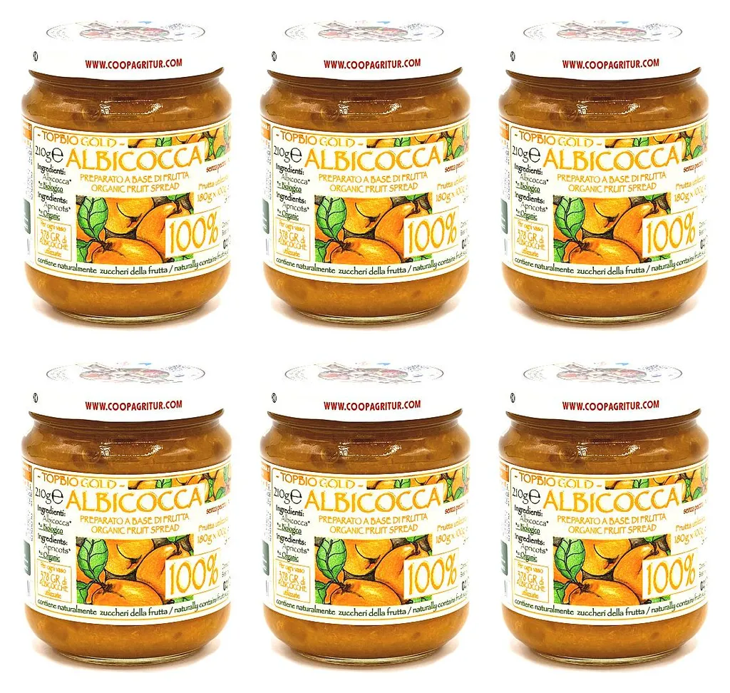 Win2Win Tech Agritur - Apricot Compote 100% Fruit, No Added Sugar - 210g Jar - Value Pack of 6