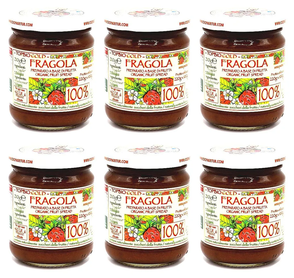 Win2Win Tech Agritur - Strawberry compote without added sugar - 100% fruit - 210g jar - Value pack of 6